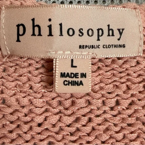 Philosophy Pink Cotton Knit V-Neck Sweater Size Large EUC Soft Oversized Boho - Picture 6 of 12